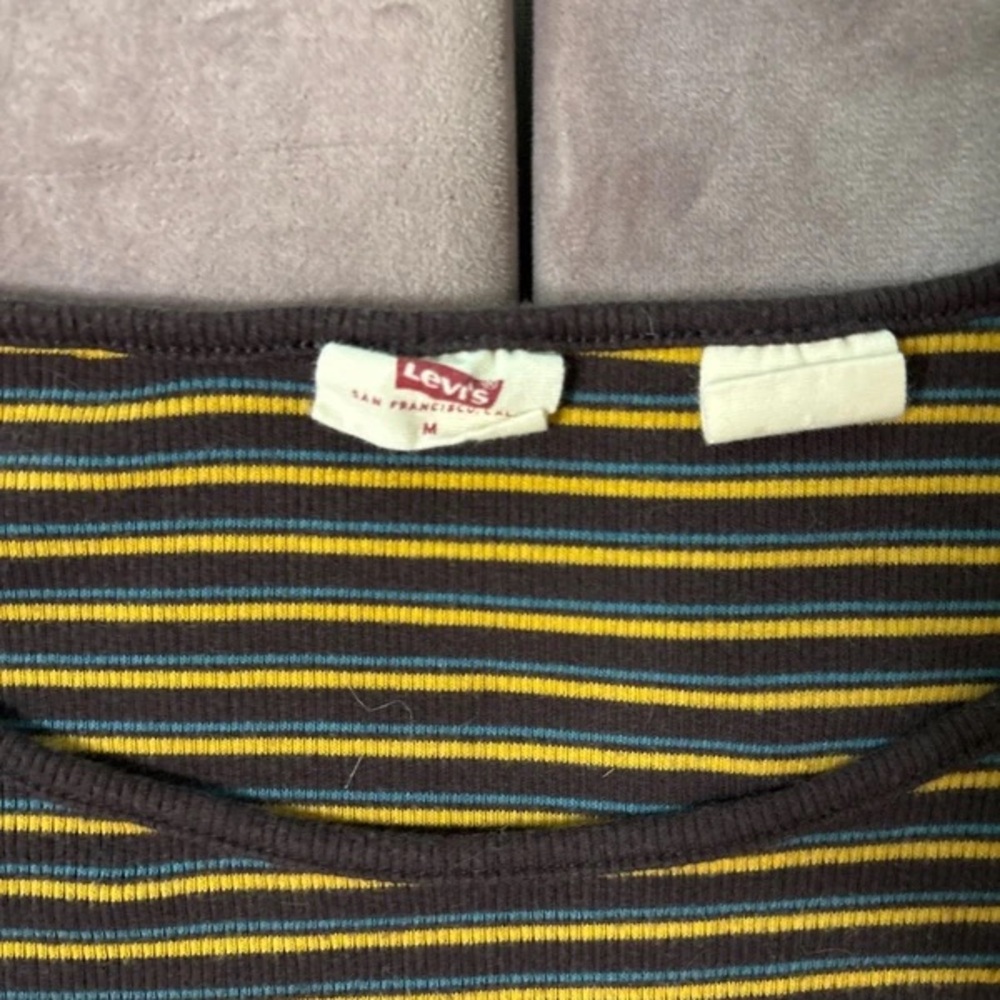 Levi's Olive and Black Striped Long Sleeve Crew Tee - Picture 4 of 5